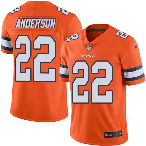 Nike Broncos #22 C.J. Anderson Orange Men's Stitched NFL Limited Rush Jersey - Click Image to Close